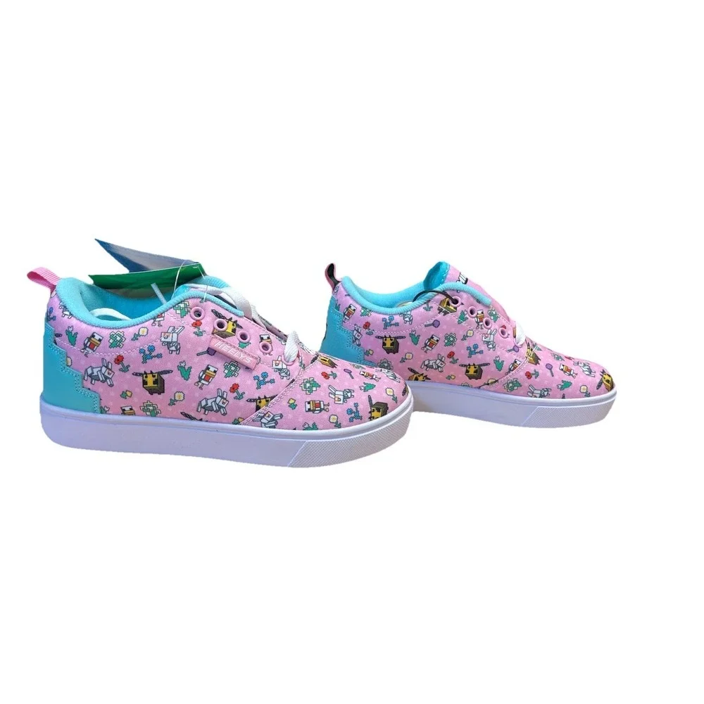 Heelys x Minecraft Pro 20 Prints Pink Aqua Youth 5 Womens 6 Roller Shoes